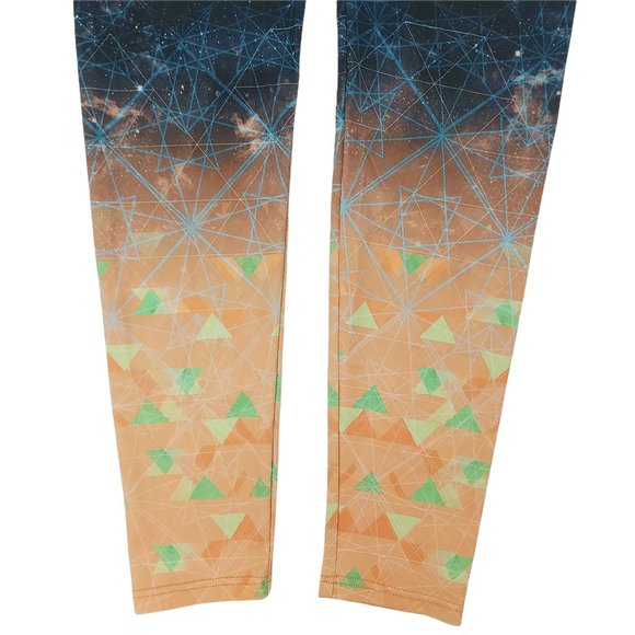 Onzie Blue Orange Active Leggings Elastic Waist Mid Rise Womens Size S/M - Picture 6 of 9